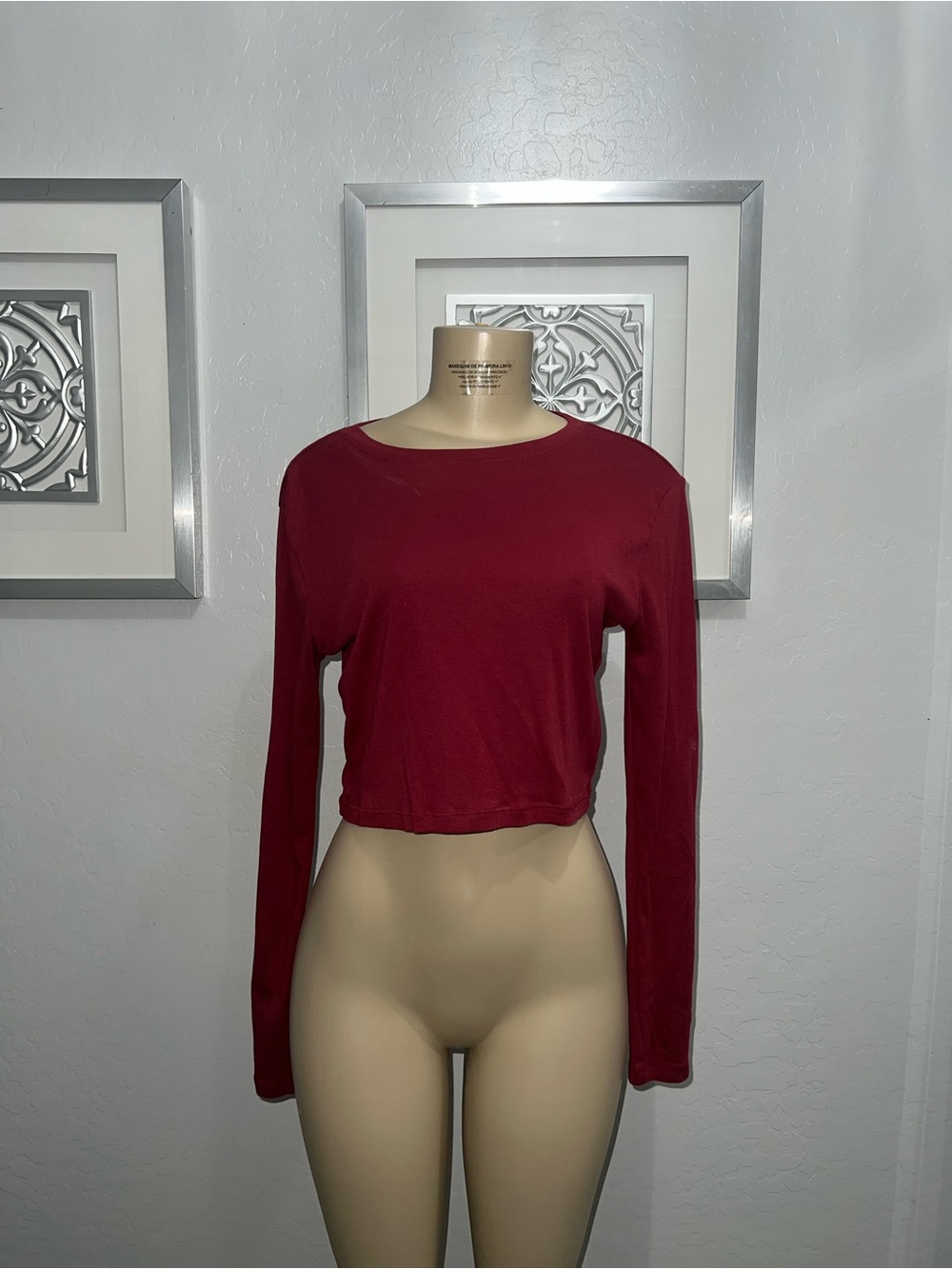 Abound Burgundy Long-Sleeve Crop Top